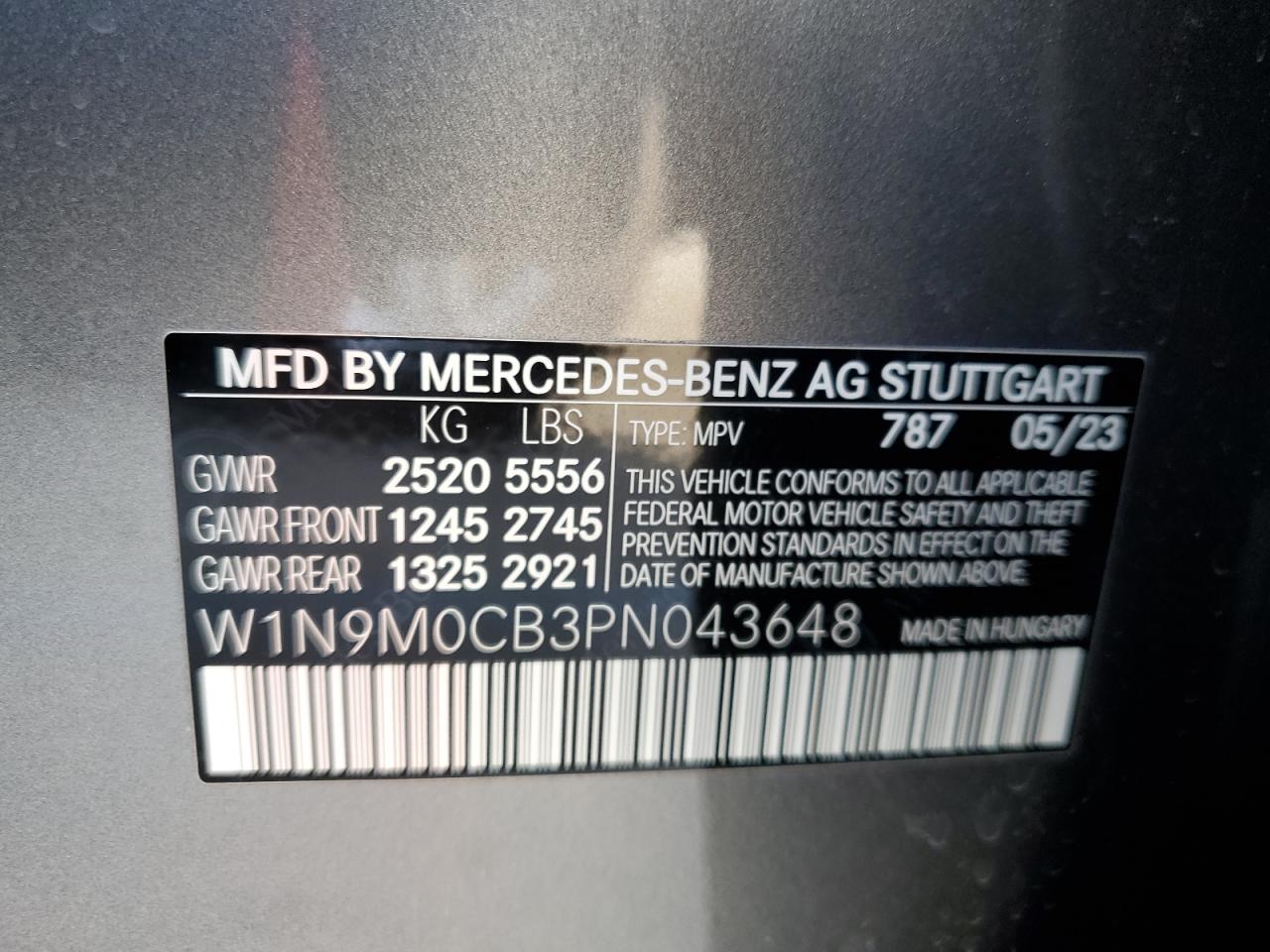 2023 Mercedes-Benz Eqb 250+ VIN: W1N9M0CB3PN043648 Lot: 81797794