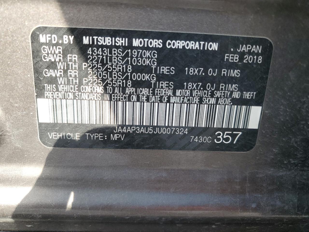 VIN JA4AP3AU5JU007324 2018 MITSUBISHI OUTLANDER no.14