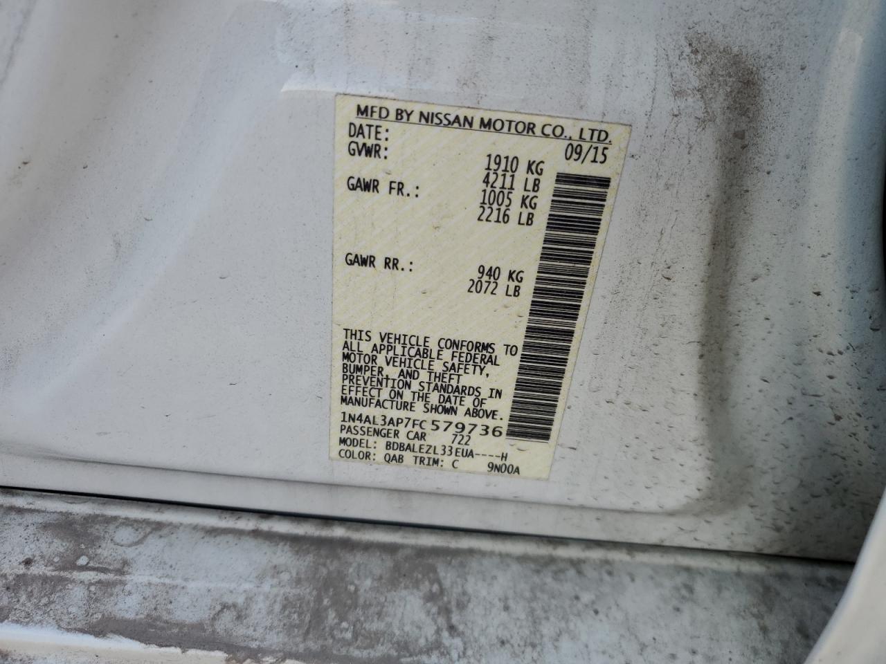 2015 Nissan Altima 2.5 VIN: 1N4AL3AP7FC579736 Lot: 89404975