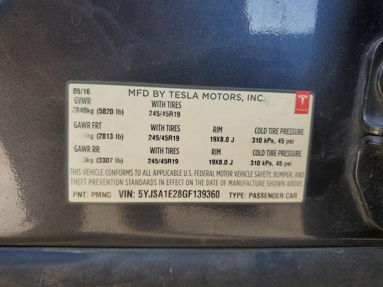 VIN 5YJSA1E28GF139360 2016 TESLA MODEL S no.12