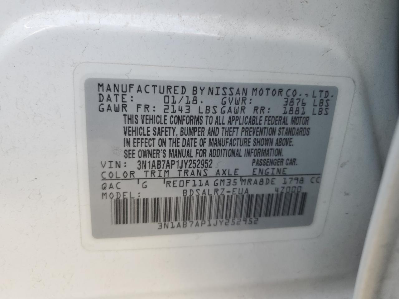 VIN 3N1AB7AP1JY252952 2018 NISSAN SENTRA no.12