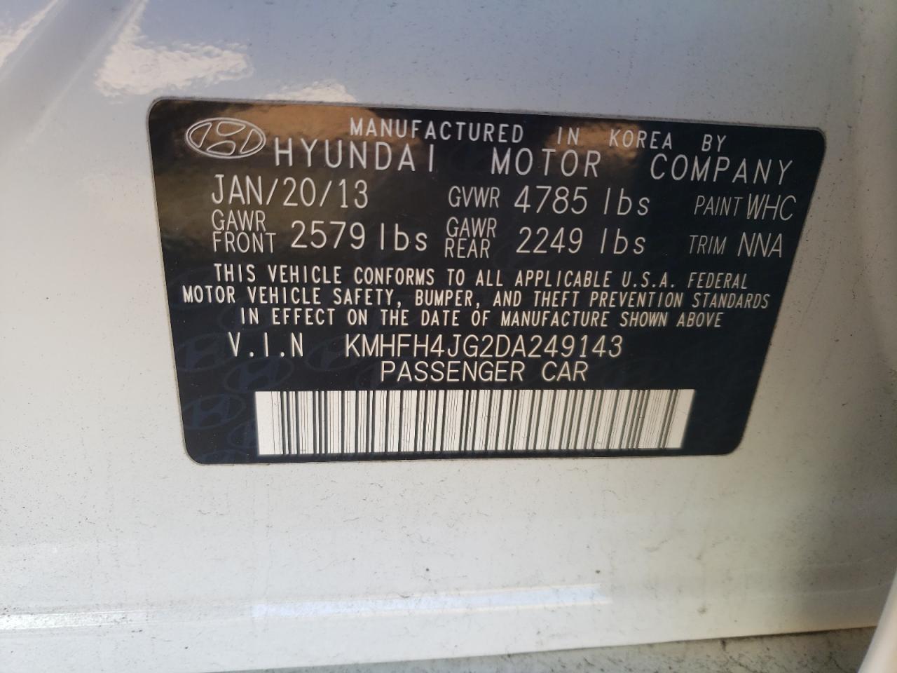 2013 Hyundai Azera Gls VIN: KMHFH4JG2DA249143 Lot: 80544714