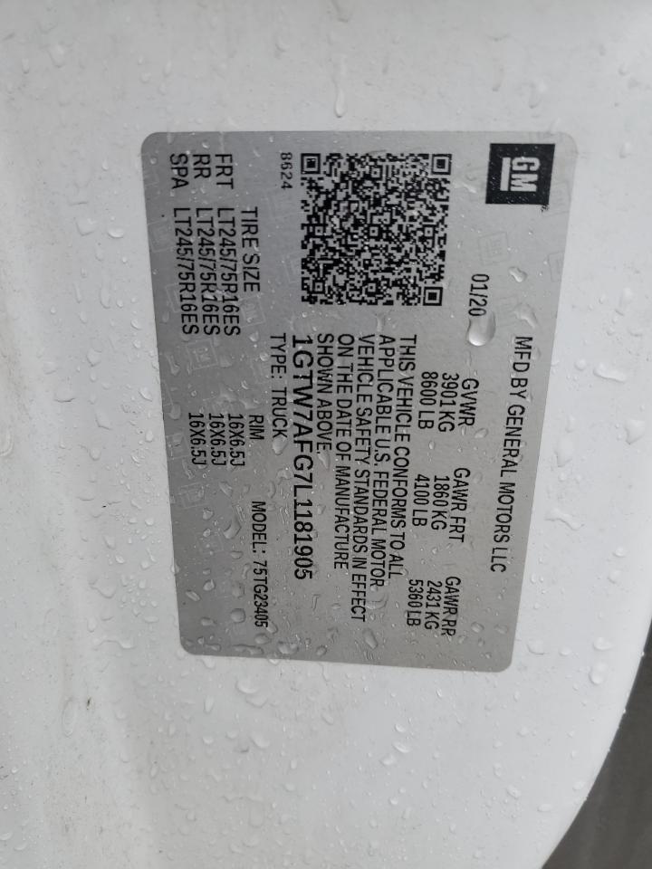 2020 GMC Savana G2500 VIN: 1GTW7AFG7L1181905 Lot: 81882984