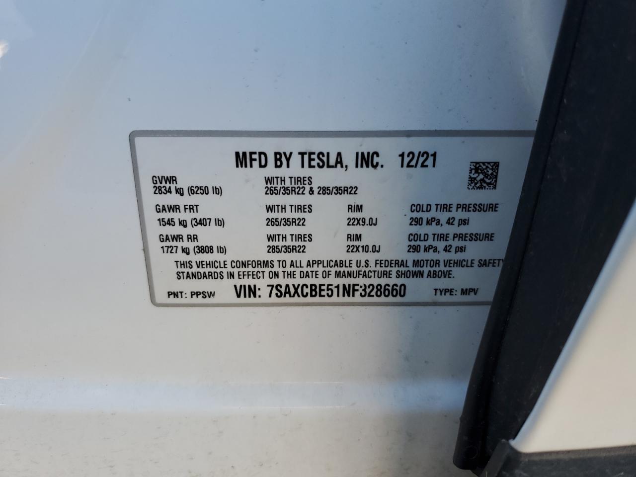 2022 Tesla Model X VIN: 7SAXCBE51NF328660 Lot: 80621344