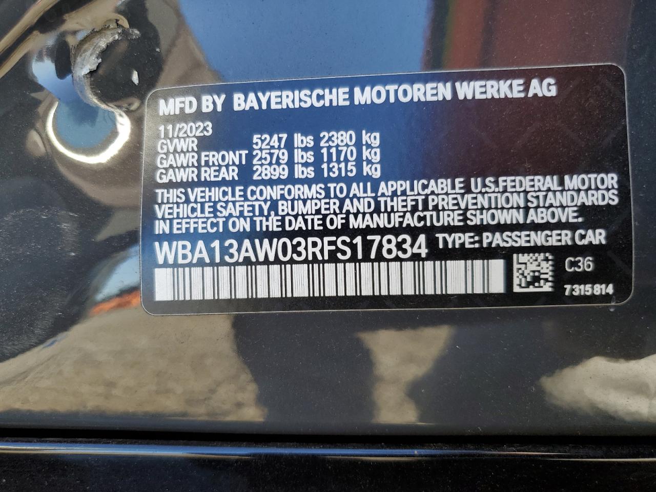 2024 BMW M440Xi Gran Coupe VIN: WBA13AW03RFS17834 Lot: 81026464