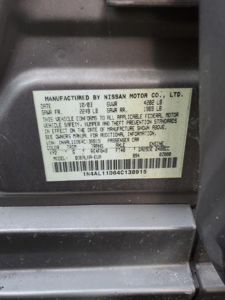 2004 Nissan Altima Base VIN: 1N4AL11D64C138915 Lot: 80880804