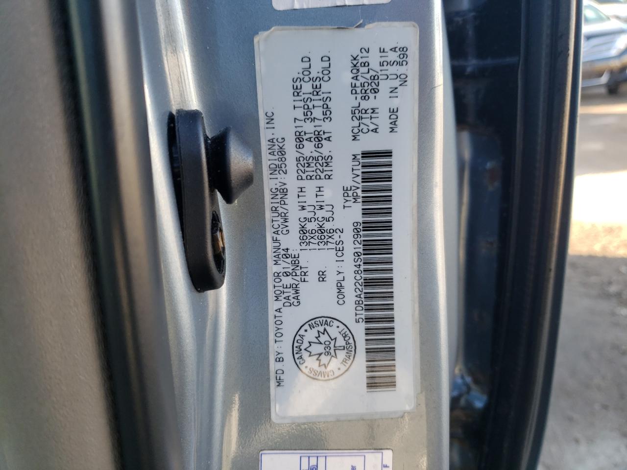 2004 Toyota Sienna Xle VIN: 5TDBA22C84S012909 Lot: 82793134