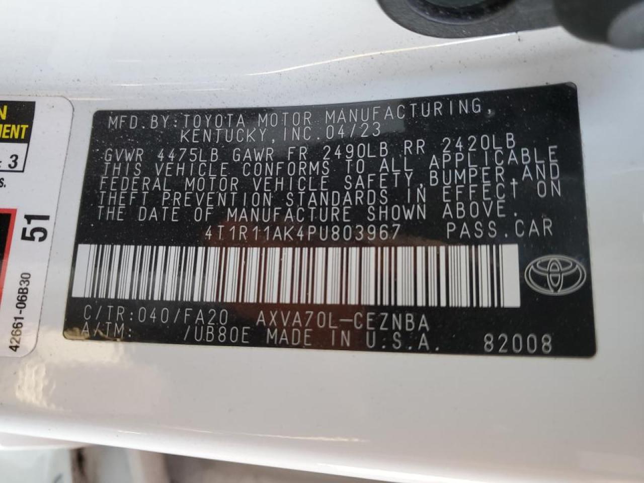 VIN 4T1R11AK4PU803967 2023 TOYOTA CAMRY no.12