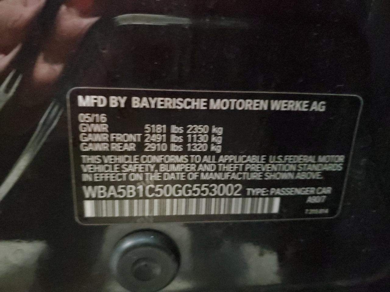 VIN WBA5B1C50GG553002 2016 BMW 5 SERIES no.12