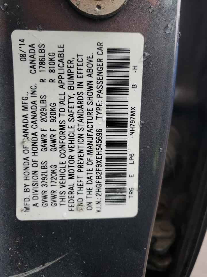 2014 Honda Civic Exl VIN: 2HGFB2F9XEH545696 Lot: 78845334