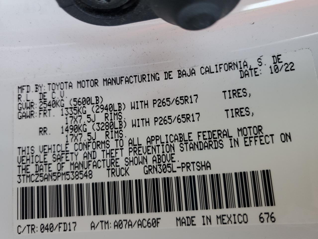 2023 Toyota Tacoma Double Cab VIN: 3TMCZ5AN5PM538548 Lot: 80470634