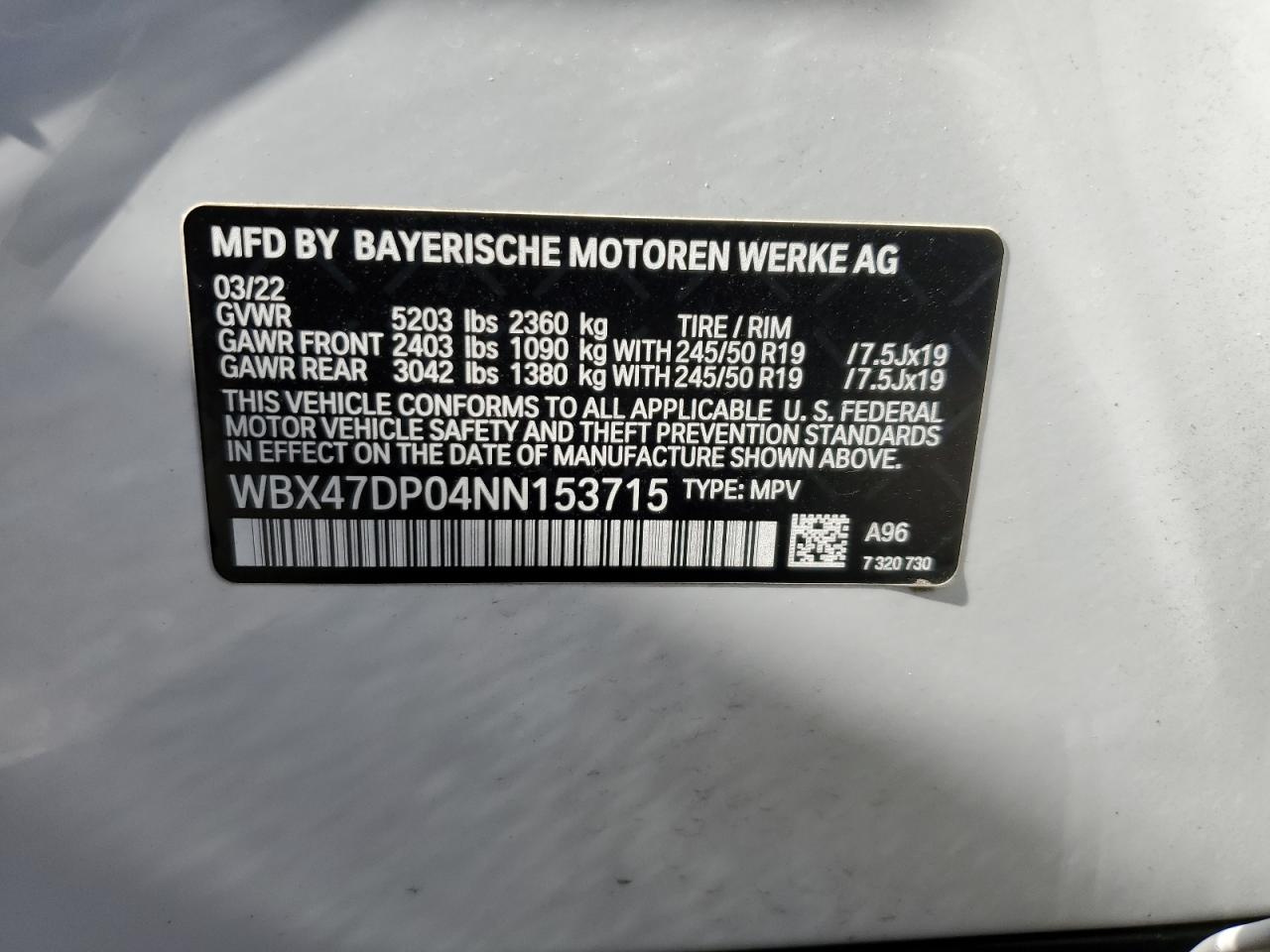 VIN WBX47DP04NN153715 2022 BMW X3 no.14