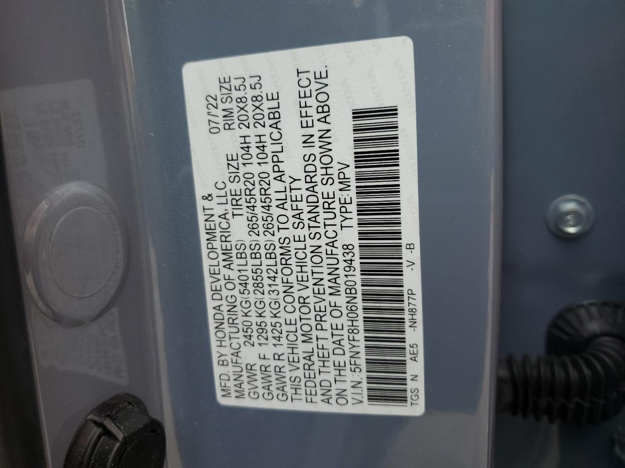 2022 Honda Passport Elite VIN: 5FNYF8H06NB019438 Lot: 79340424