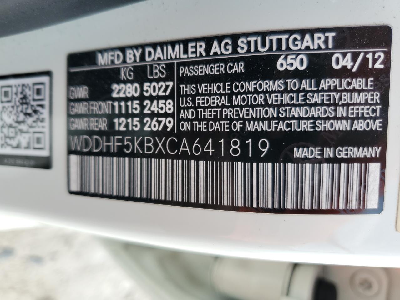 2012 Mercedes-Benz E 350 VIN: WDDHF5KBXCA641819 Lot: 79429064