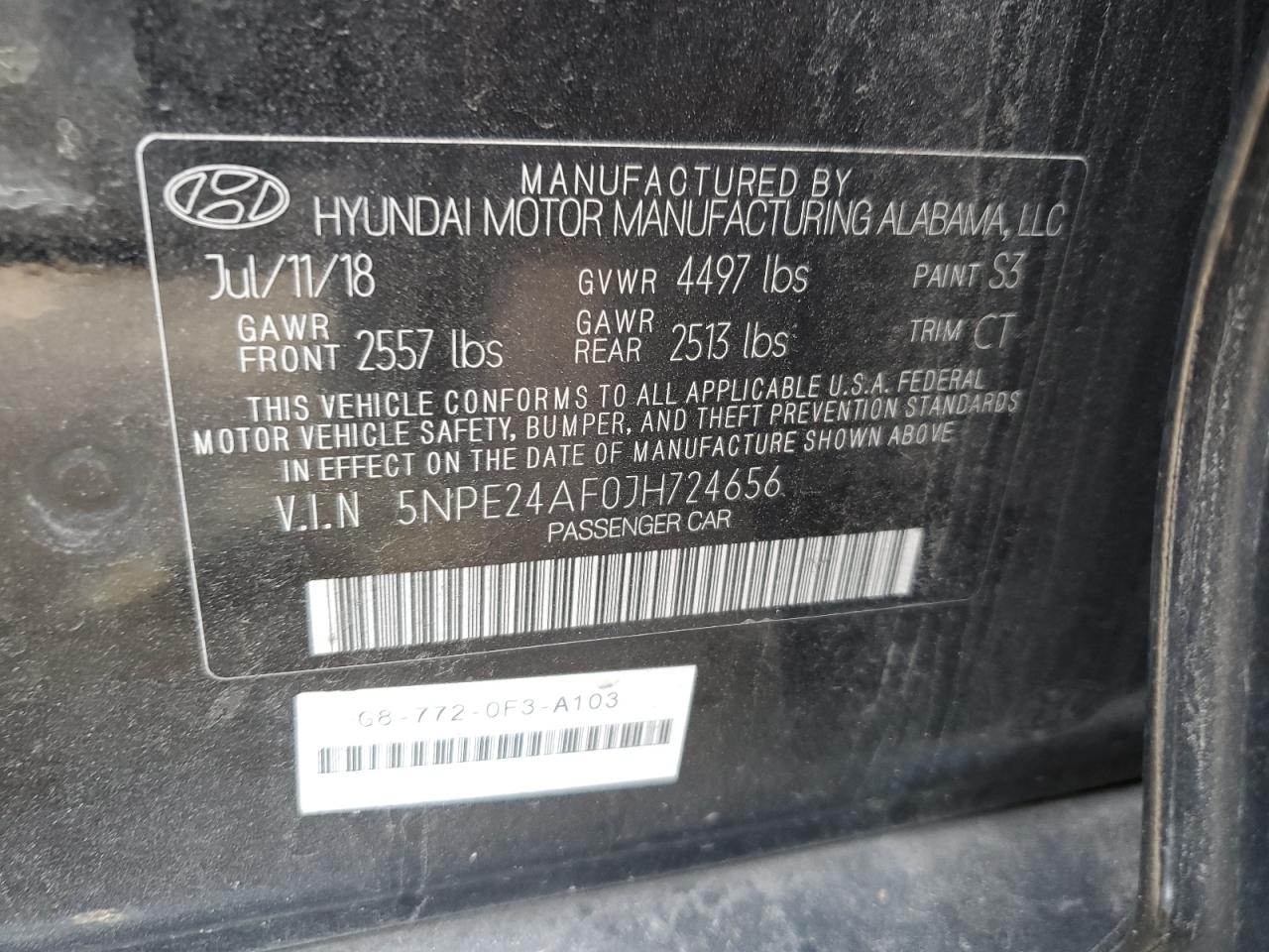 VIN 5NPE24AF0JH724656 2018 HYUNDAI SONATA no.12