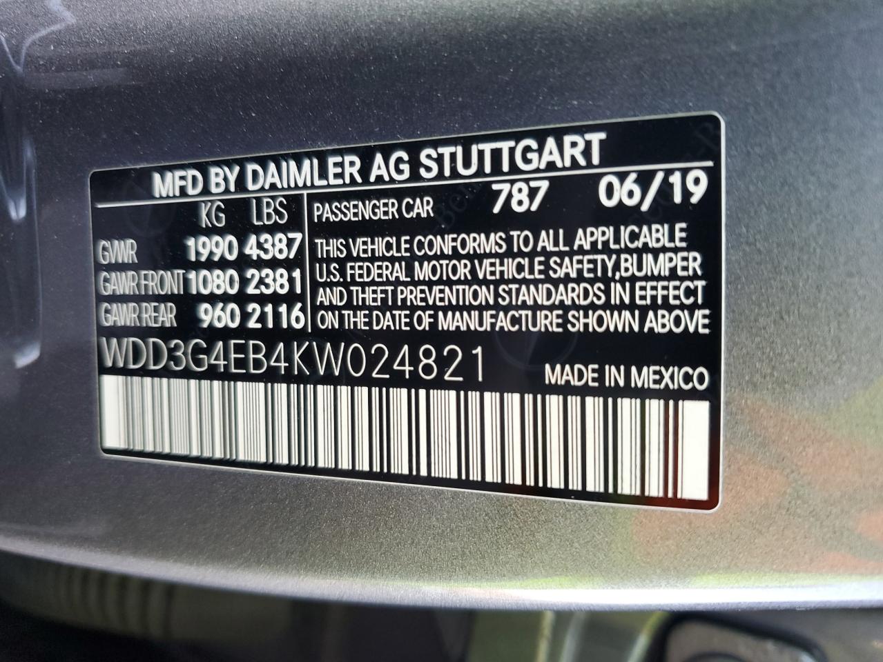 2019 Mercedes-Benz A 220 VIN: WDD3G4EB4KW024821 Lot: 80097634