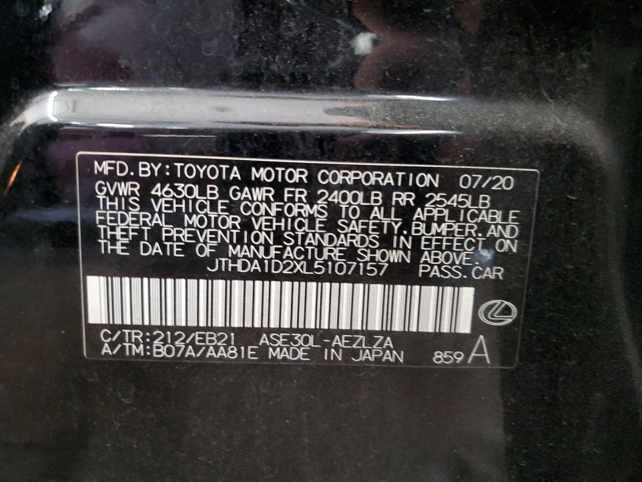 VIN JTHDA1D2XL5107157 2020 LEXUS IS no.13