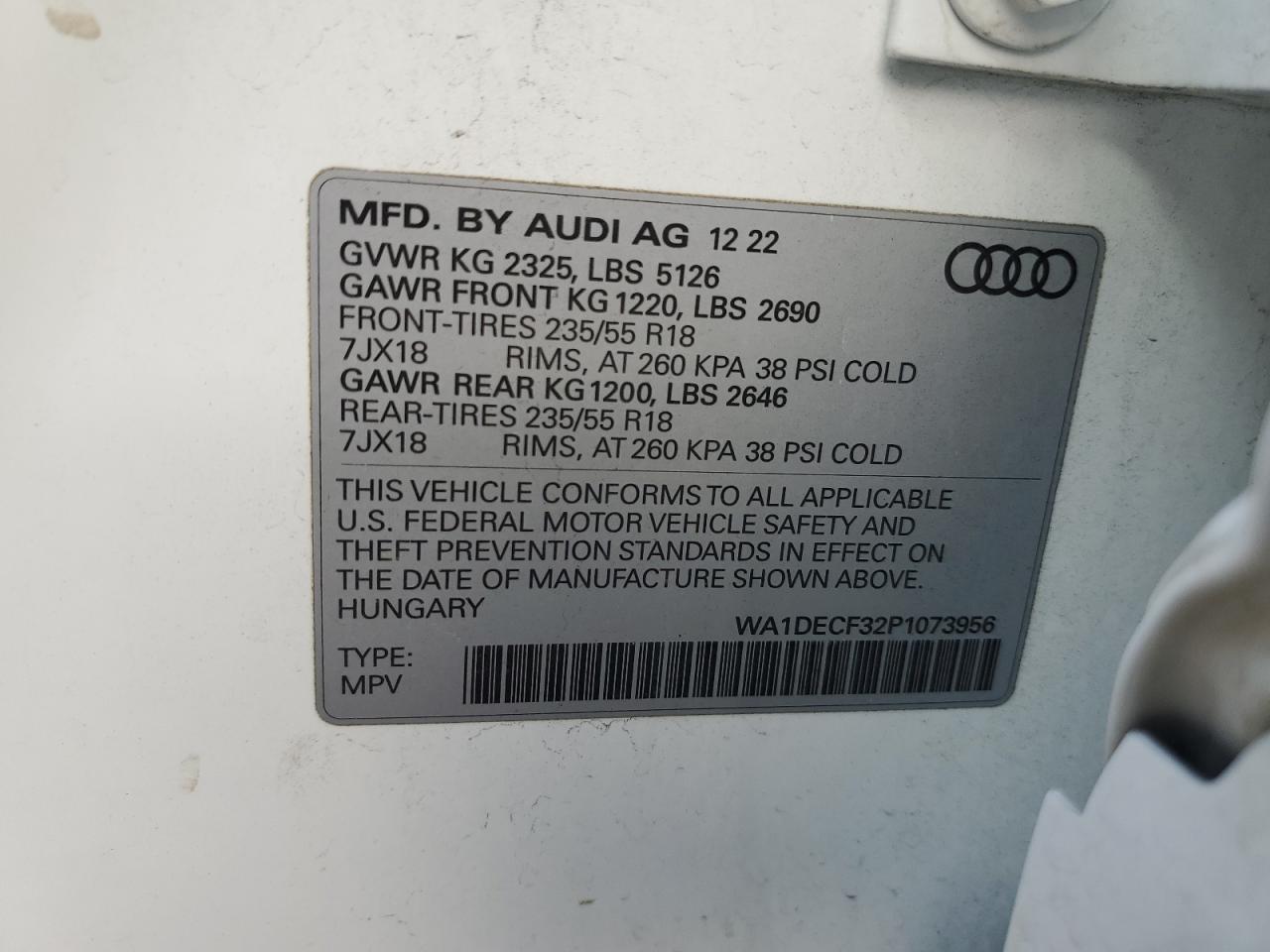 VIN WA1DECF32P1073956 2023 AUDI Q3 no.12