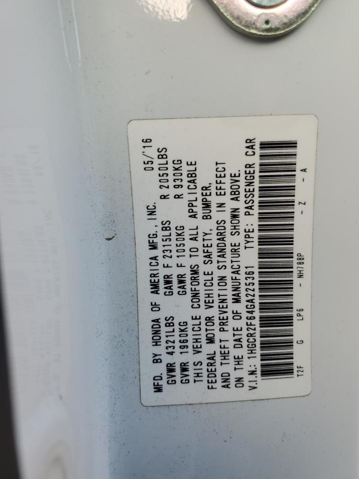 VIN 1HGCR2F64GA225361 2016 HONDA ACCORD no.12