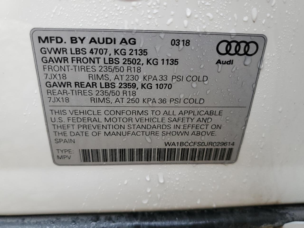 VIN WA1BCCFS0JR029614 2018 AUDI Q3 no.14