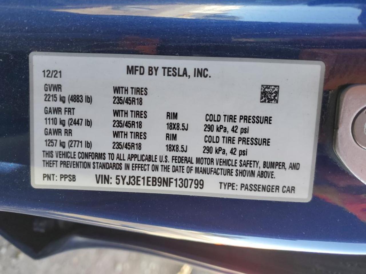 VIN 5YJ3E1EB9NF130799 2022 TESLA MODEL 3 no.13