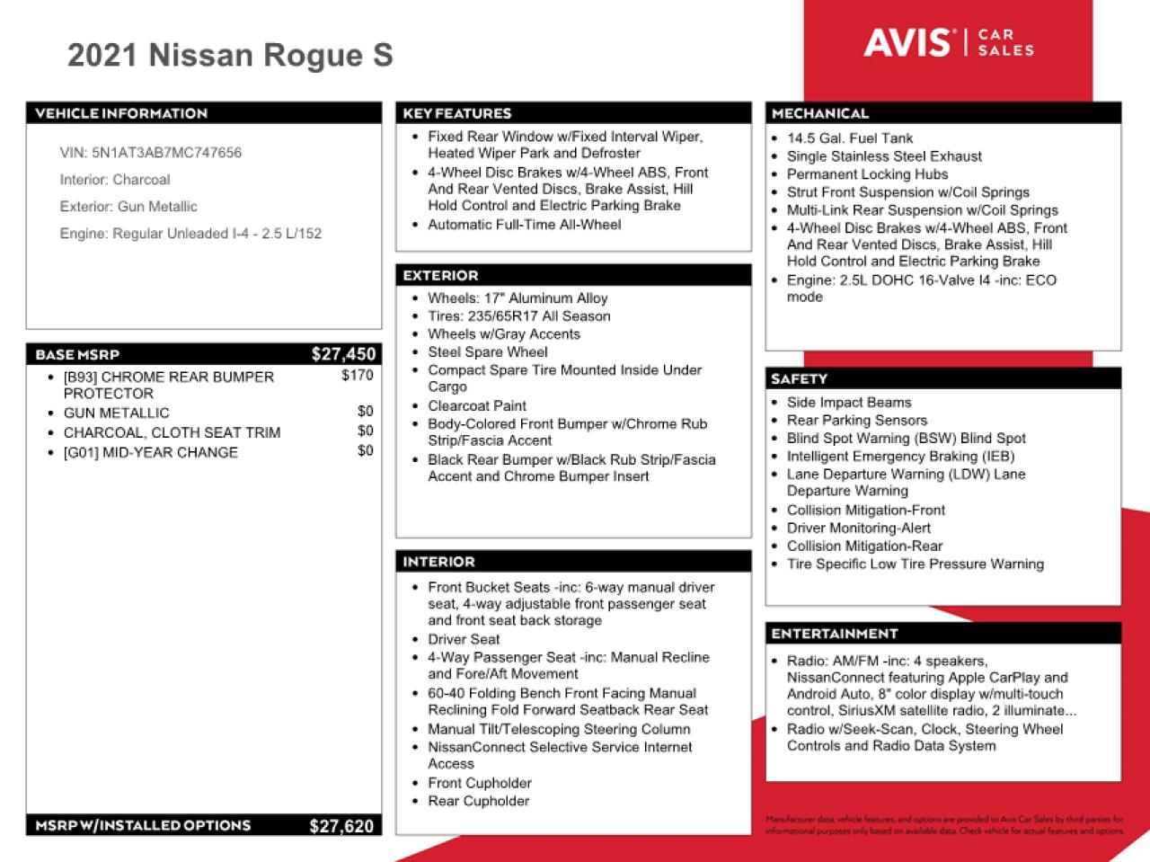 2021 Nissan Rogue S VIN: 5N1AT3AB7MC747656 Lot: 80938614