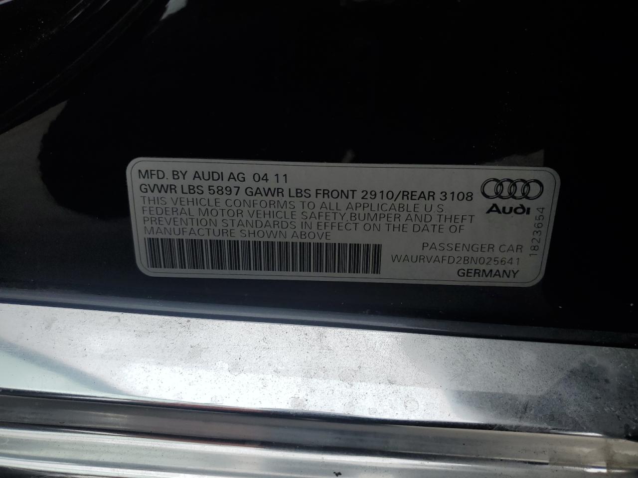 2011 Audi A8 L Quattro VIN: WAURVAFD2BN025641 Lot: 78659004