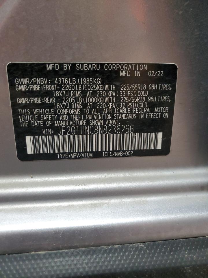 2022 Subaru Crosstrek Limited VIN: JF2GTHNC8N8236266 Lot: 66460964