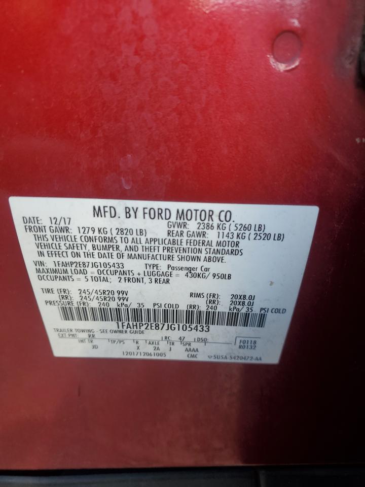 2018 Ford Taurus Sel VIN: 1FAHP2E87JG105433 Lot: 81269784