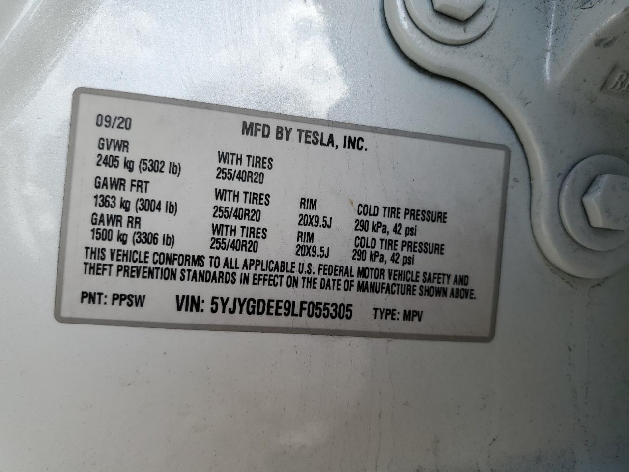 VIN 5YJYGDEE9LF055305 2020 TESLA MODEL Y no.12