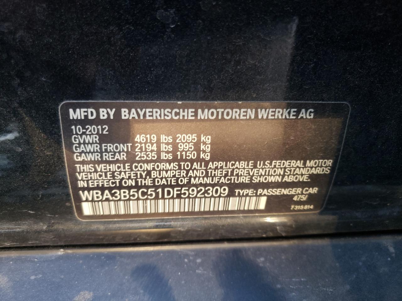 VIN WBA3B5C51DF592309 2013 BMW 3 SERIES no.13