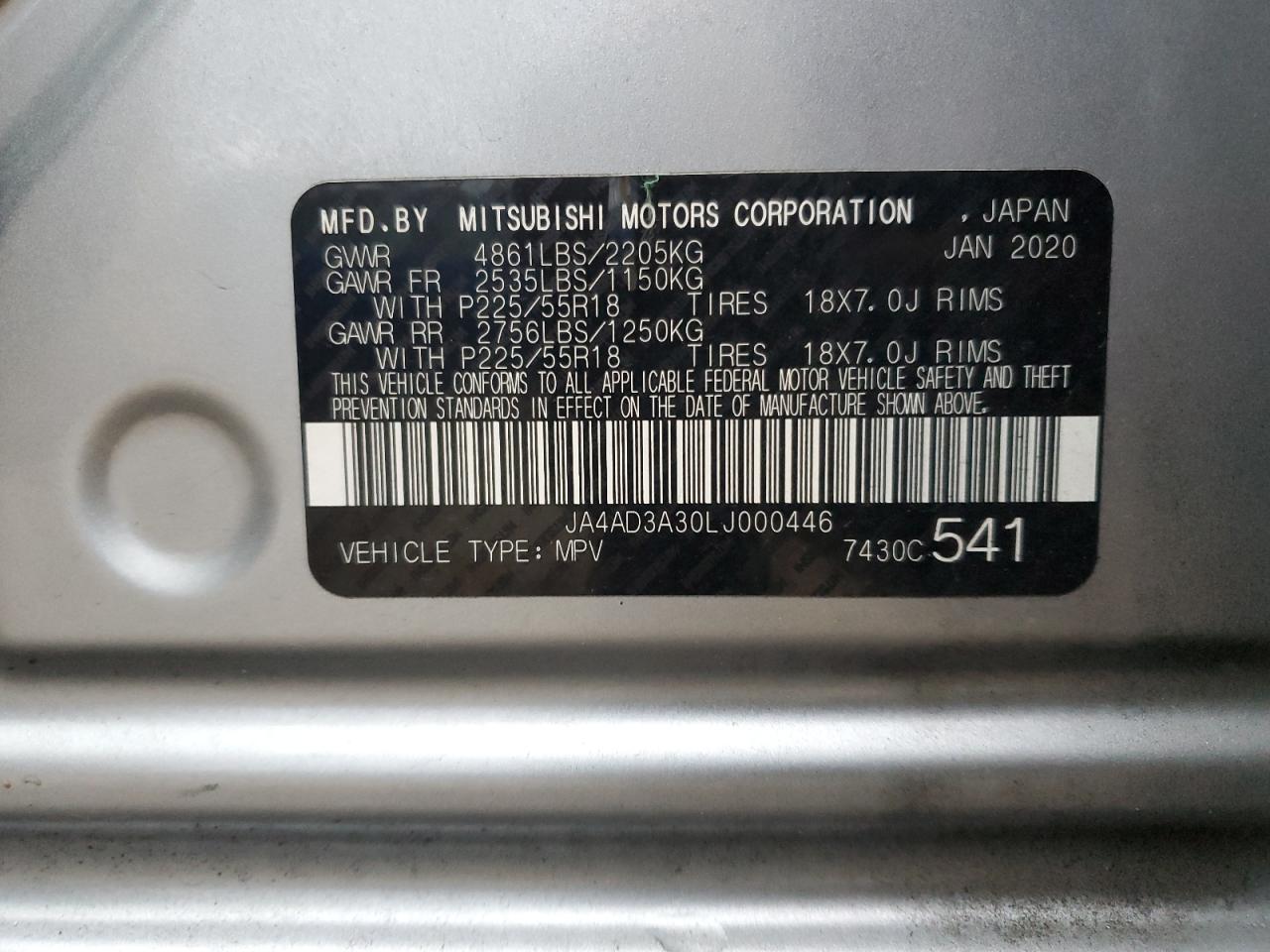 2020 Mitsubishi Outlander Se VIN: JA4AD3A30LJ000446 Lot: 79348124