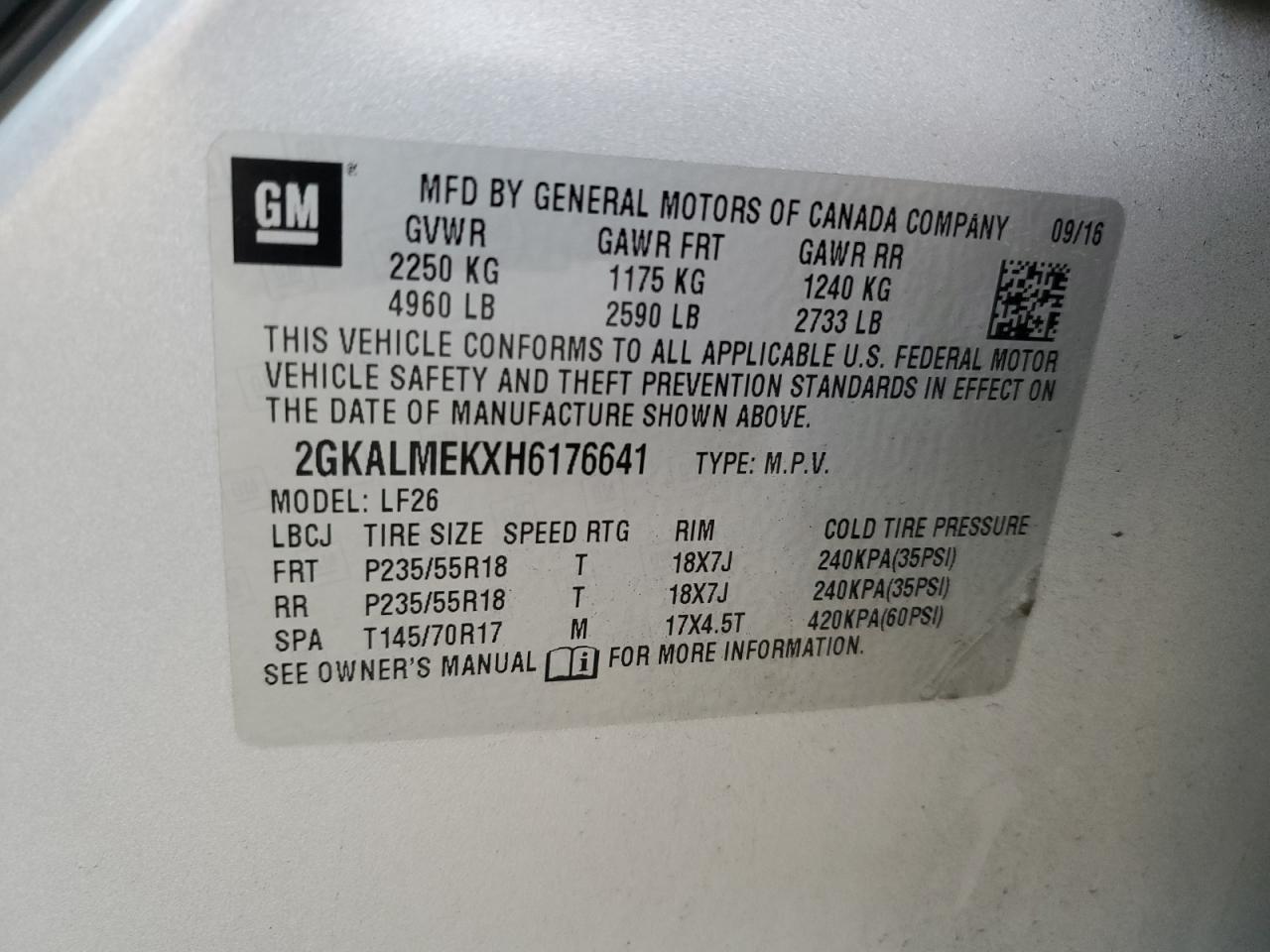 VIN 2GKALMEKXH6176641 2017 GMC TERRAIN no.13