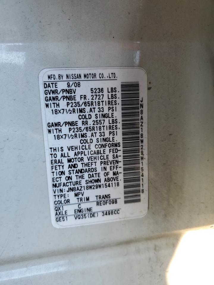 2009 Nissan Murano S VIN: JN8AZ18W29W154118 Lot: 81503474