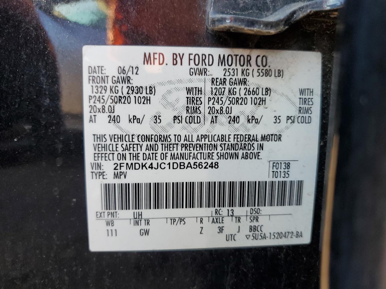 VIN 2FMDK4JC1DBA56248 2013 FORD EDGE no.13