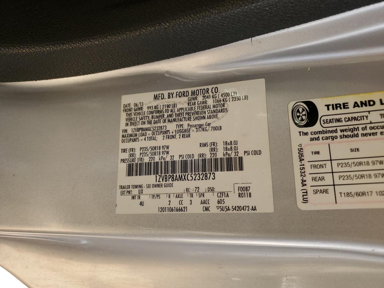 2012 Ford Mustang VIN: 1ZVBP8AMXC5232873 Lot: 81290454