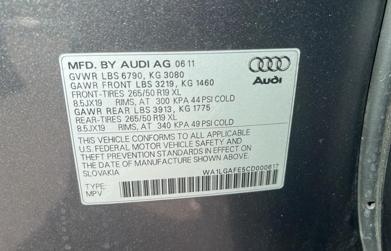 2012 Audi Q7 Premium VIN: WA1LGAFE5CD000617 Lot: 80257774