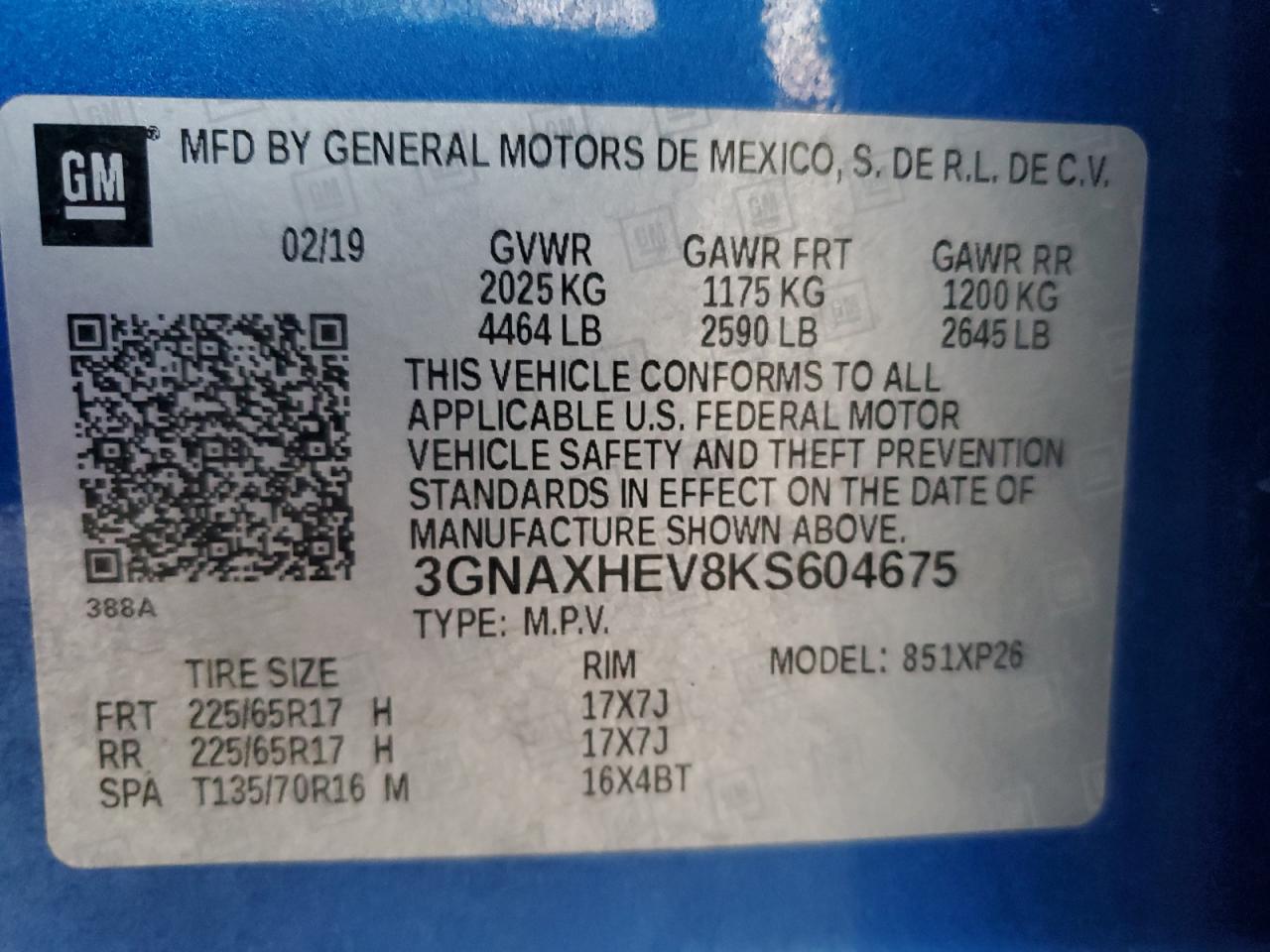 VIN 3GNAXHEV8KS604675 2019 CHEVROLET EQUINOX no.13