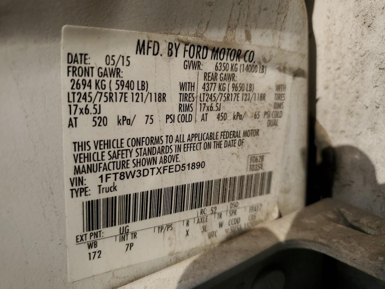 VIN 1FT8W3DTXFED51890 2015 FORD F350 no.12