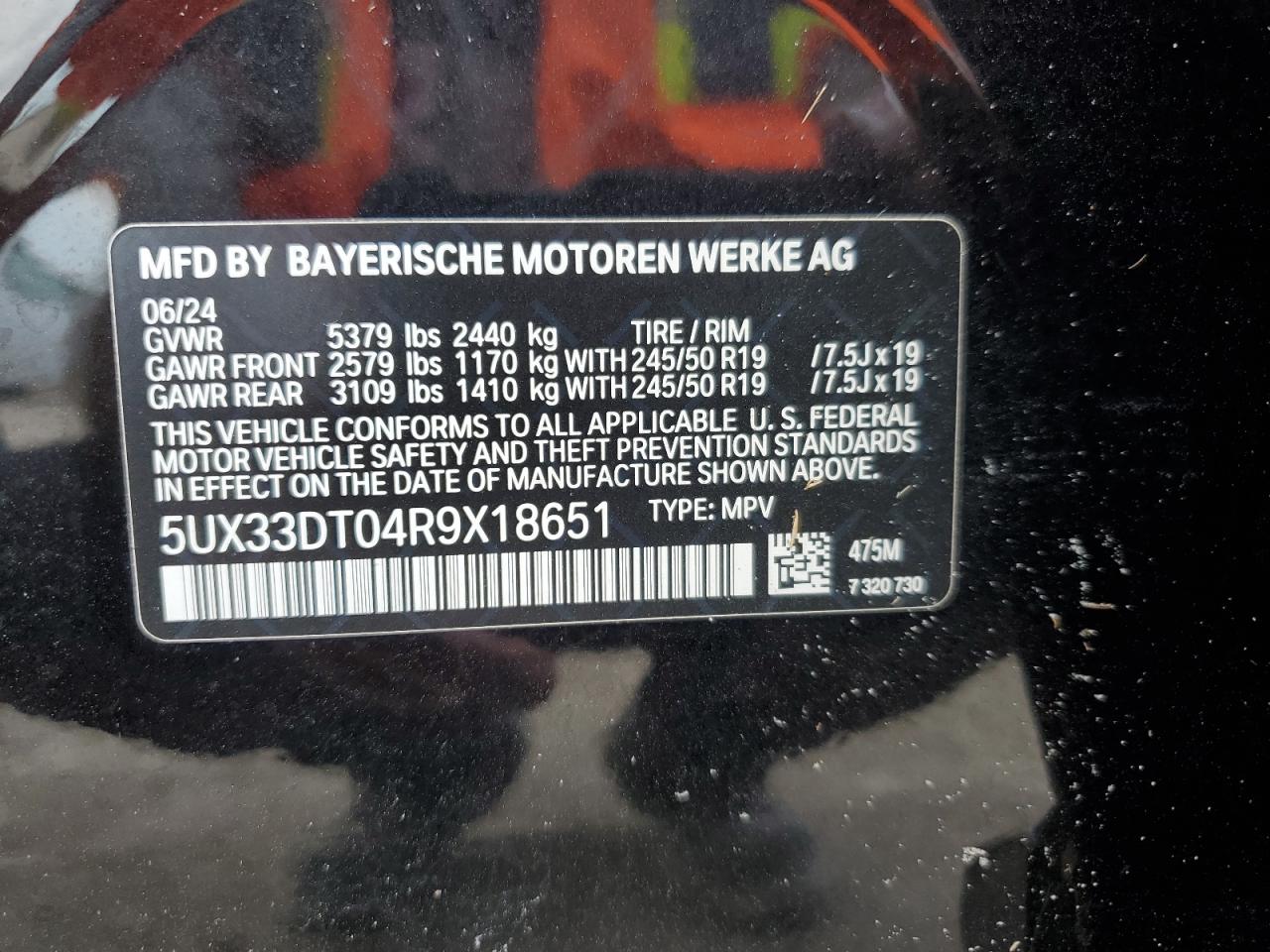 2024 BMW X4 xDrive30I VIN: 5UX33DT04R9X18651 Lot: 79253684