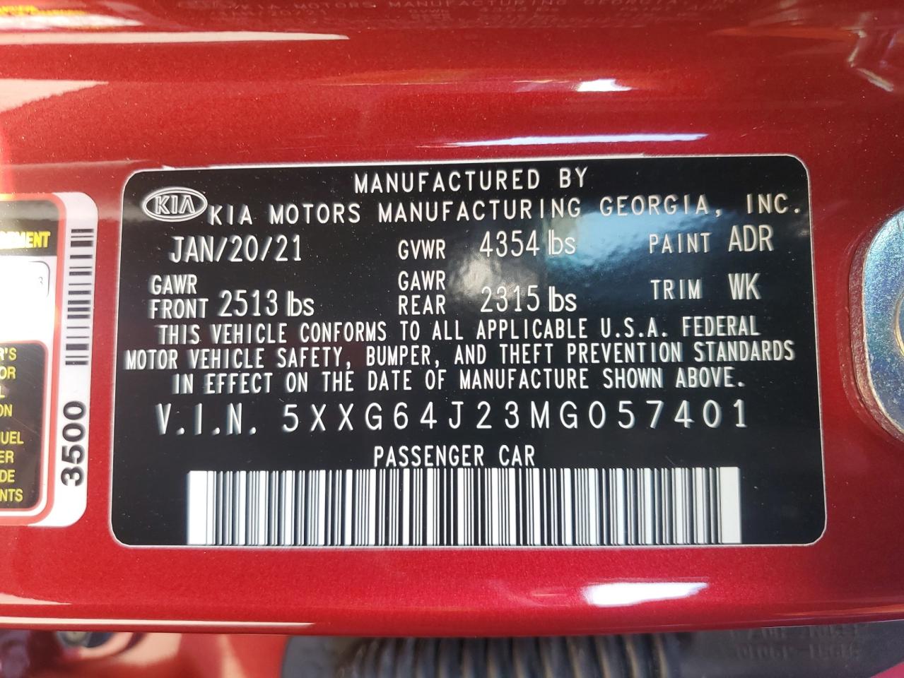 2021 Kia K5 Gt Line VIN: 5XXG64J23MG057401 Lot: 58226055