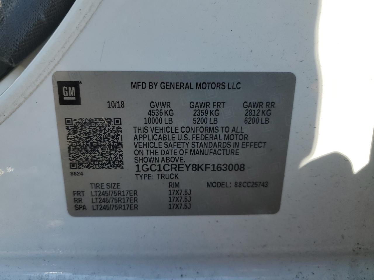 VIN 1GC1CREY8KF163008 2019 CHEVROLET ALL Models no.12