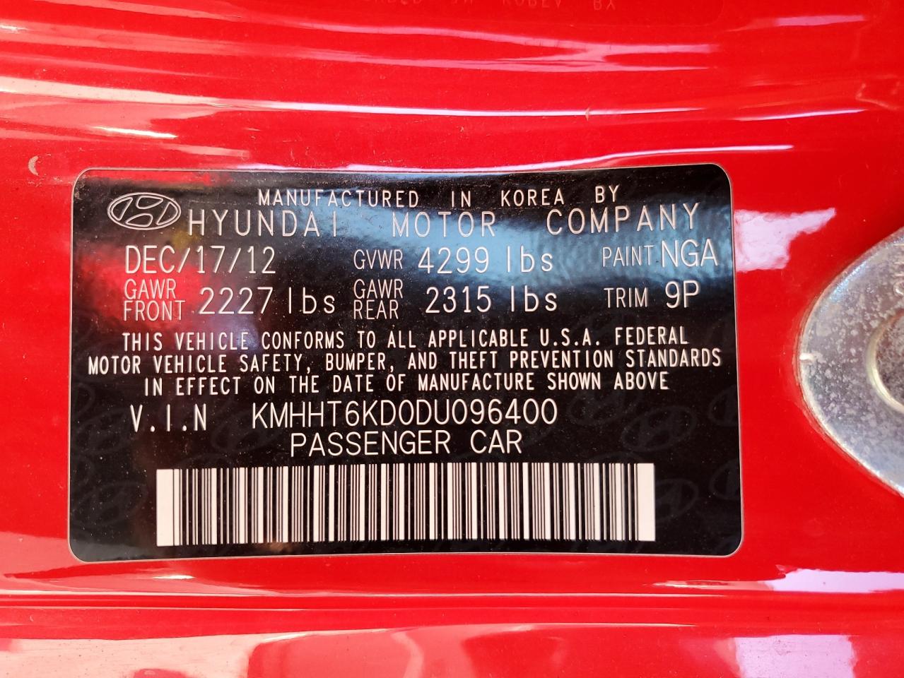 VIN KMHHT6KD0DU096400 2013 HYUNDAI GENESIS no.12