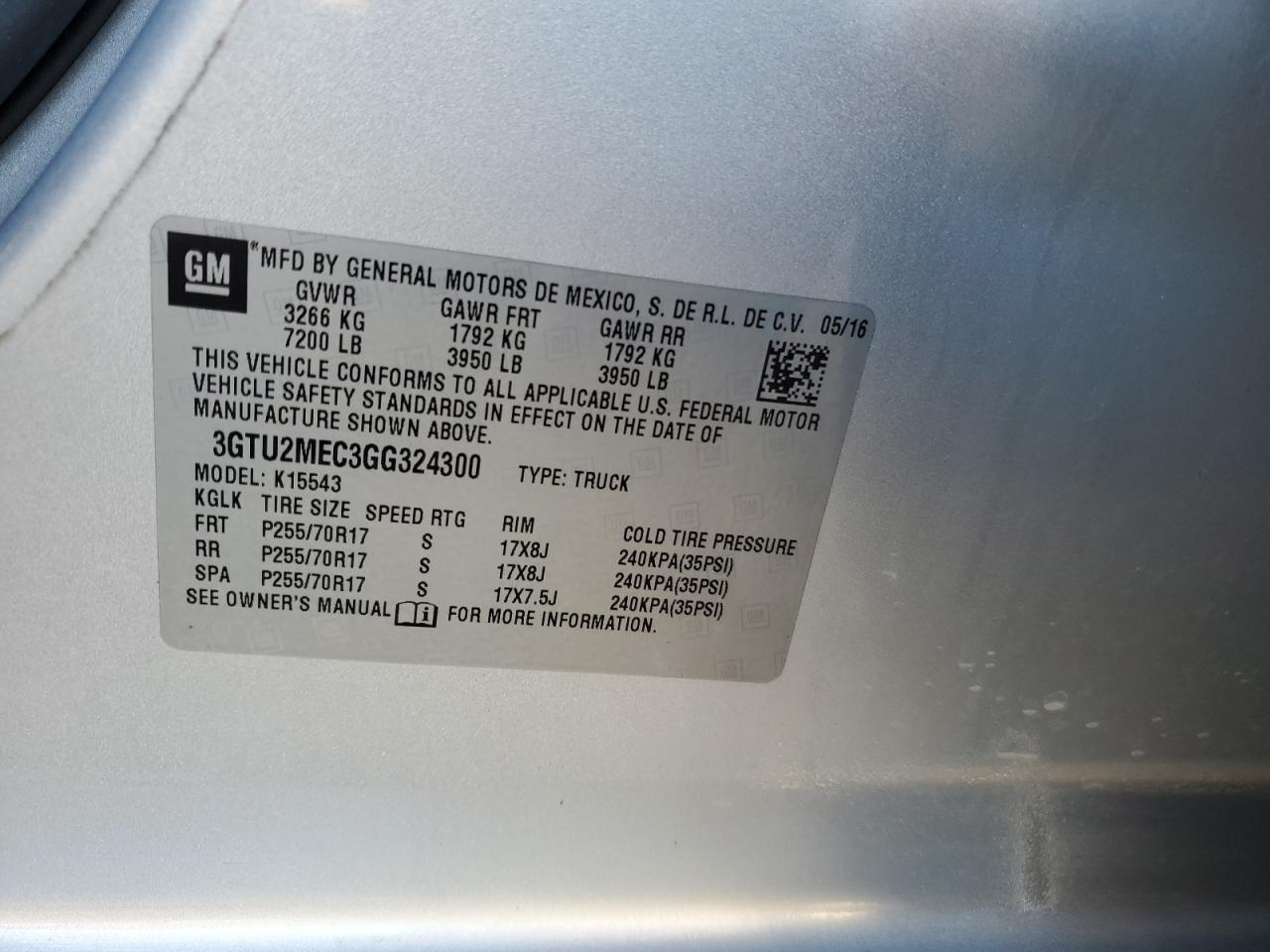 2016 GMC Sierra K1500 Sle VIN: 3GTU2MEC3GG324300 Lot: 67467985