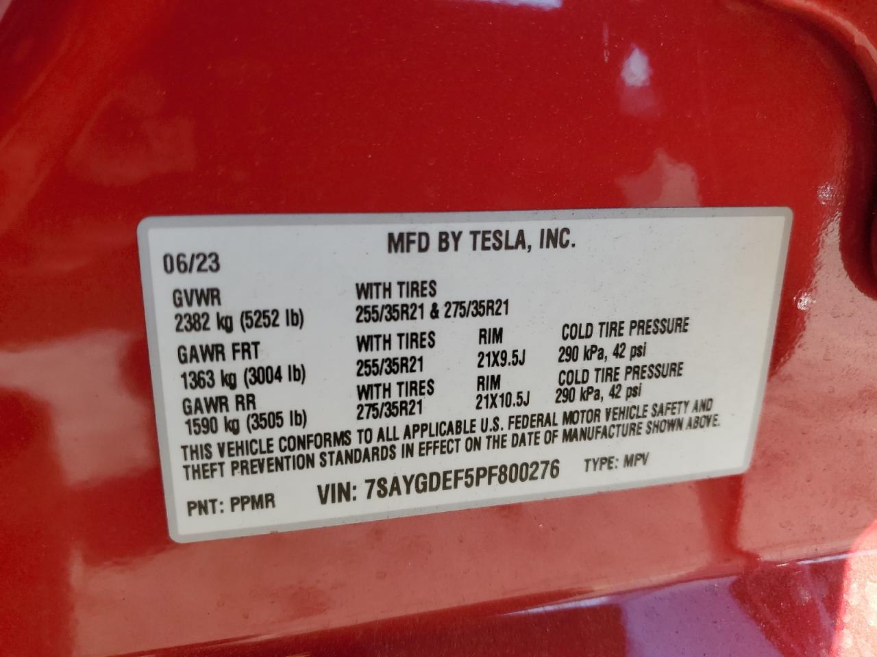 2023 Tesla Model Y VIN: 7SAYGDEF5PF800276 Lot: 80546894