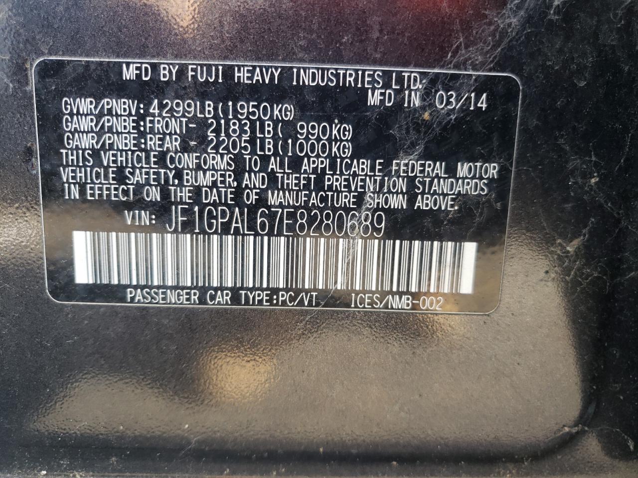 2014 Subaru Impreza Sport Premium VIN: JF1GPAL67E8280689 Lot: 78605574