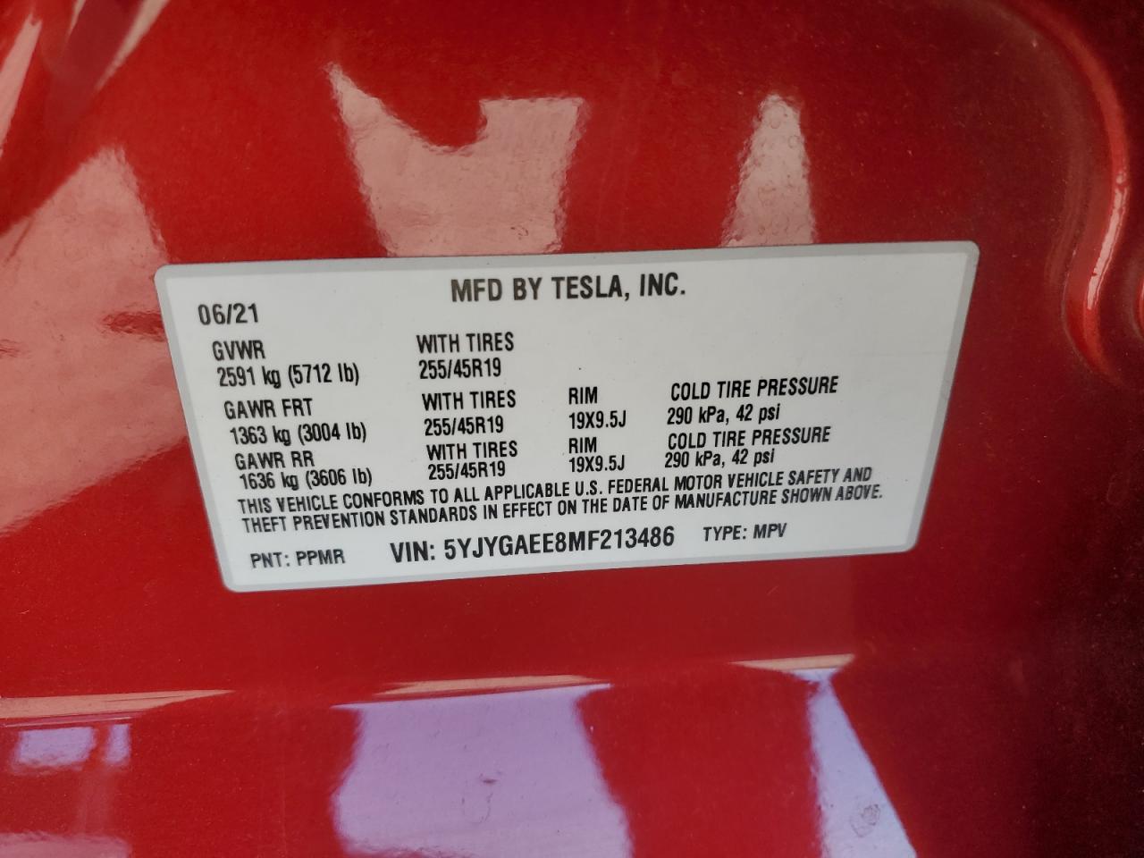 VIN 5YJYGAEE8MF213486 2021 TESLA MODEL Y no.12