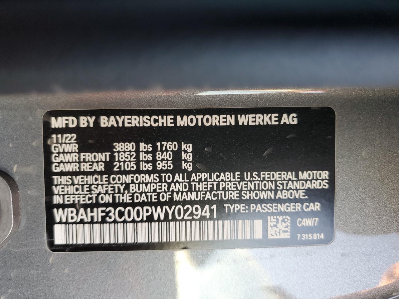 2023 BMW Z4 Sdrive30I VIN: WBAHF3C00PWY02941 Lot: 79896104