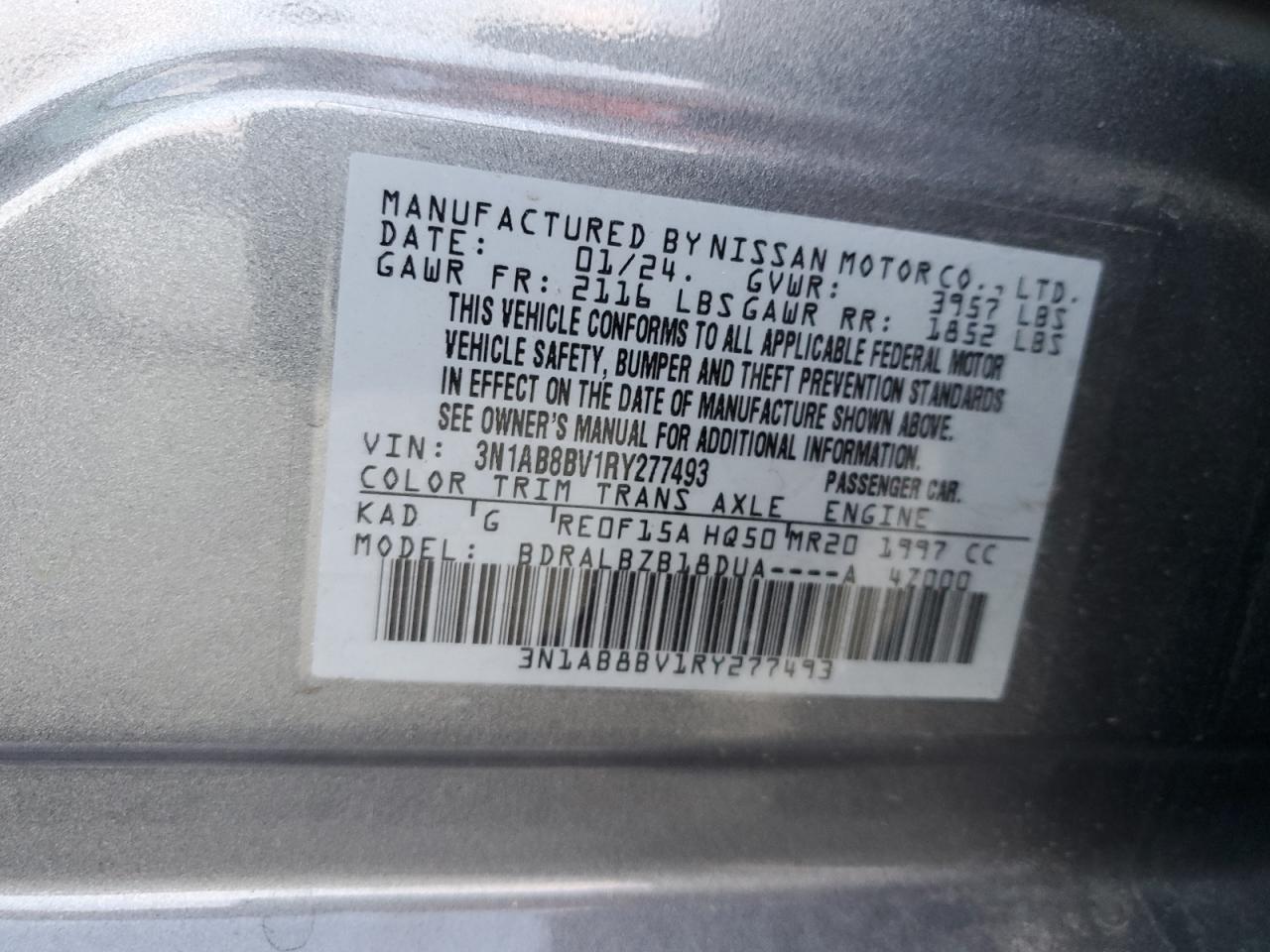 VIN 3N1AB8BV1RY277493 2024 NISSAN SENTRA no.12