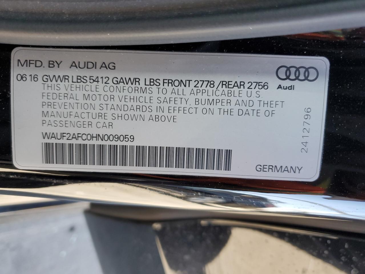 2017 Audi A6 Premium Plus VIN: WAUF2AFC0HN009059 Lot: 79702384